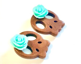 Sugar Skull Beads Big Brown Turquoise Rose 28 MM Skull Charms Jewelry Components