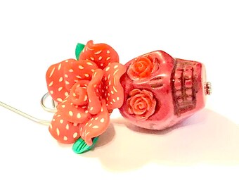 Sugar Skull Ornament Red Polkadot Rose Christmas Tree Ornament