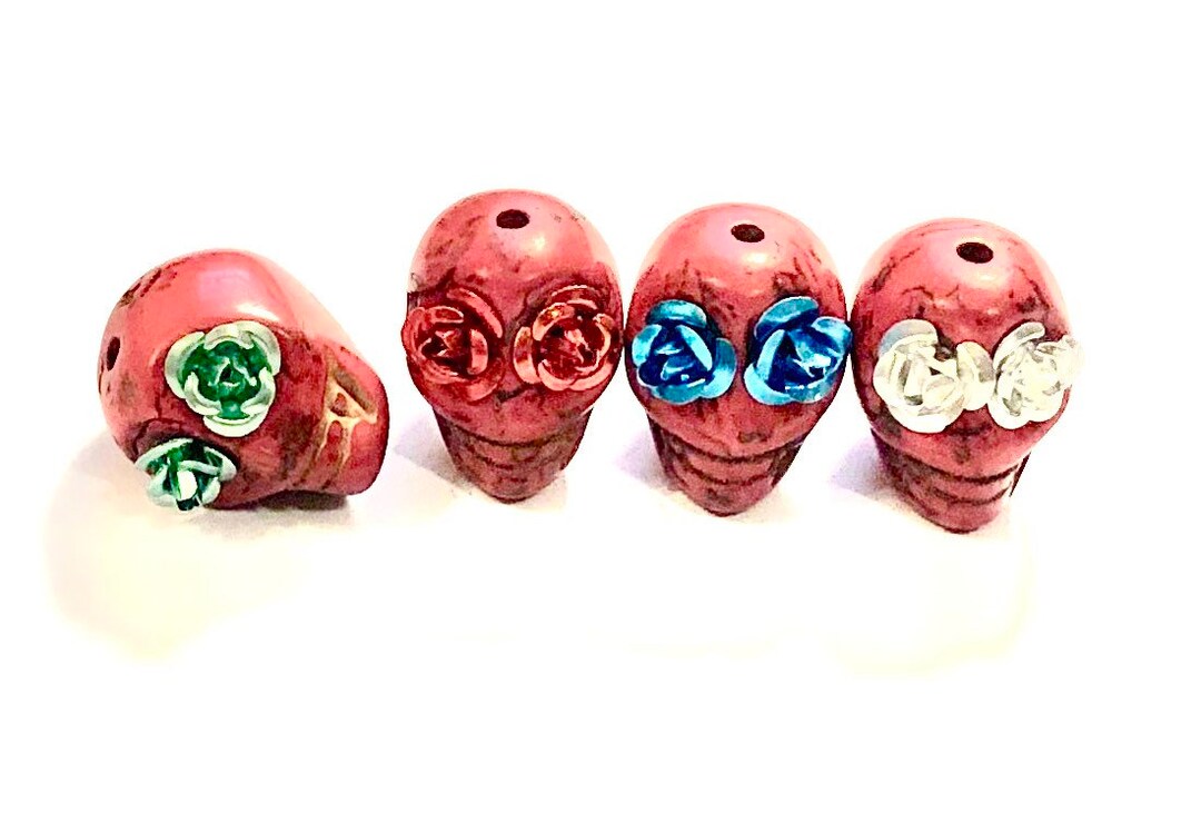 Sugar Skull Beads Red Rose Eyes in Day of the Dead 18mm Sugar Etsy