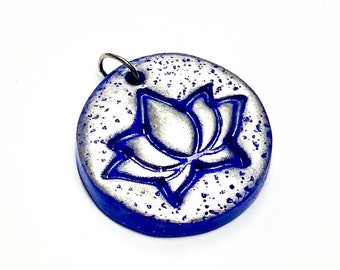 Lotus Flower Handmade Polymer Clay Pendant Purple Lotus Jewelry Component Focal Bead