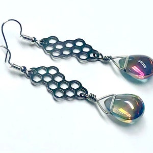 Honeycomb Teardrop Earrings Handmade Jewelry Gift