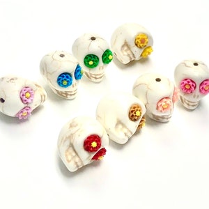 Sugar Skull Beads White 18 MM Beads Rainbow Flower Eye Jewelry Components image 3