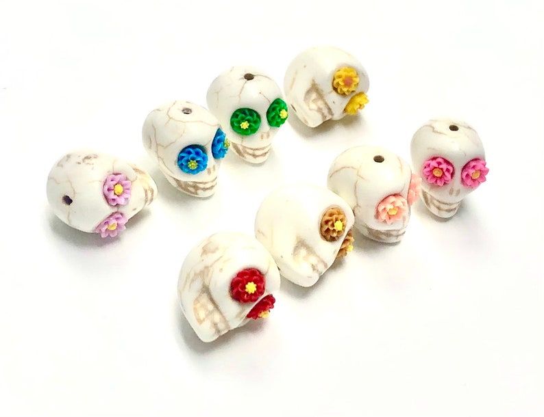 Sugar Skull Beads White 18 MM Beads Rainbow Flower Eye Jewelry Components image 3