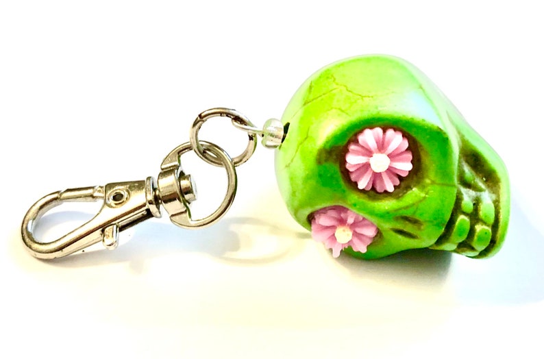 Sugar Skull Key Ring Big Green Daisy Eyes Pendant Charm Key Chain Accessory Sugar Skull Gift