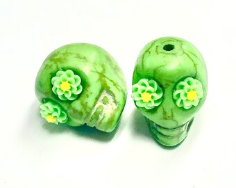 Sugar Skull Beads Green Dahlia Eyes Day of the Dead 18 MM Skull Beads Limited Edition Beads