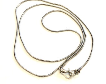 Add on Necklace Silver Chain For Any Pendant Necklace 24 Inch Snake Cain Lobster Clasp