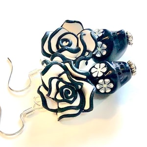 Sugar Skull Earrings Black and White Day of the Dead Jewelry Gift