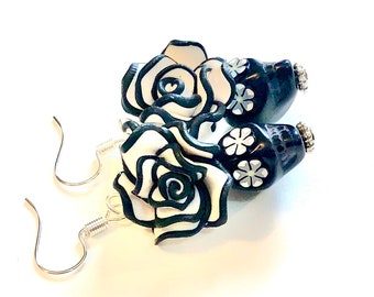 Sugar Skull Earrings Black and White Day of the Dead Jewelry Gift