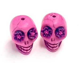 Sugar Skull Beads Hot Pink Flower Eyes Day of the Dead 18 MM Skull Beads Limited Edition Beads