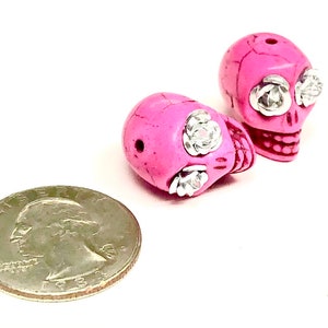 Sugar Skull Beads Pink Silver Rose Eyes 18mm Beads image 3