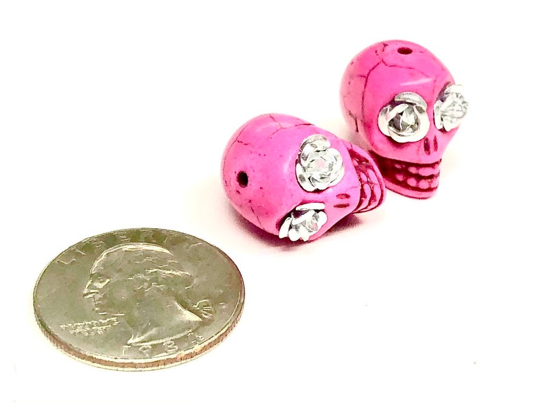 Sugar Skull Beads Pink Silver Rose Eyes 18mm Beads image 3