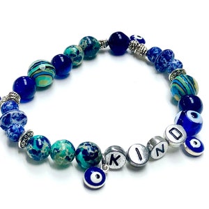 Evil Eye Bracelet Blue Protection Stretch Bracelet Kind Message Jewelry Gift