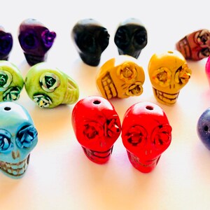 Sugar Skull Beads-Collection of 9 Pairs Rainbow Rose Day of the Dead Skull Beads 18 mm image 1