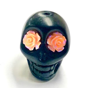 Sugar Skull Bead Big Black Orange Halloween Rose Day of the Dead Jewelry Component Pendant