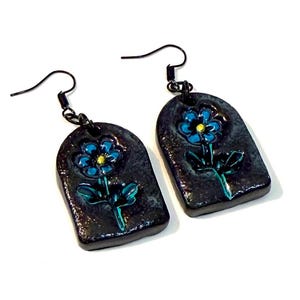 Handmade Polymer Clay Flower Earrings - Blue Daisy Jewelry