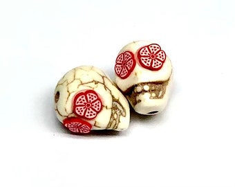 Sugar Skull Beads, Red Flower Eyes (2-13mm)