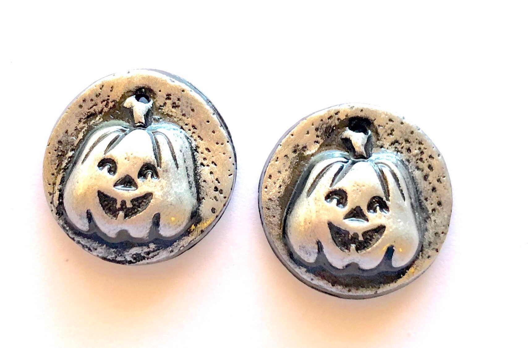 Jack O Lantern Halloween Black Silver Pumpkin Beads Handmade | Etsy