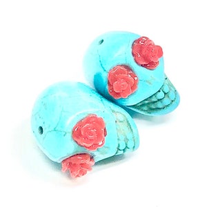 Sugar Skull Beads Limited Edition Red Rose Eyes Day of the Dead Large Beads 22 MM Skull Beads image 1