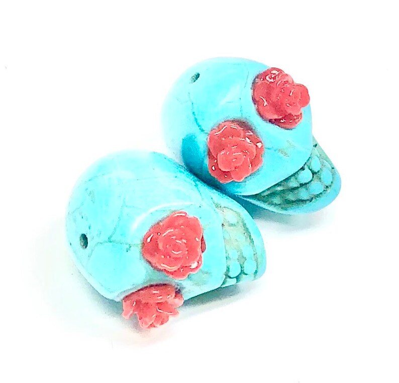 Sugar Skull Beads Limited Edition Red Rose Eyes Day of the Dead Large Beads 22 MM Skull Beads image 1