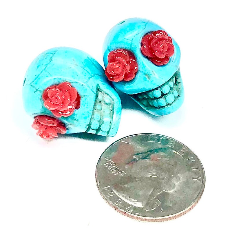 Sugar Skull Beads Limited Edition Red Rose Eyes Day of the Dead Large Beads 22 MM Skull Beads image 2