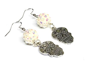 Sugar Skull Earrings Sparkle Day of the Dead Jewelry Gift for Her