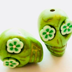 Sugar Skull Beads 18 MM Green Day of the Dead Skull Beads image 1