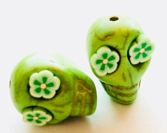 Sugar Skull Beads 18 MM Green Day of the Dead Skull Beads