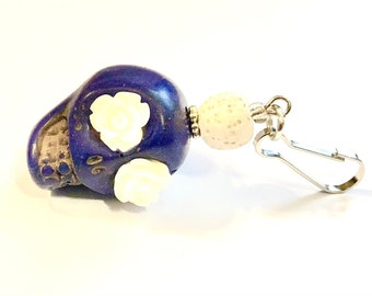 Sugar Skull Key Ring Purple White Rose Eyes Pendant Charm Key Chain Accessory Sugar Skull Gift