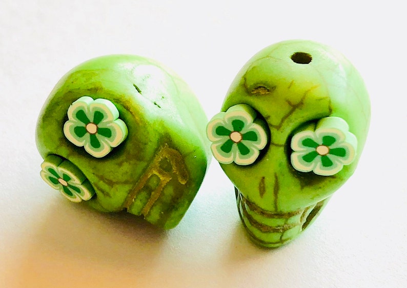 Sugar Skull Beads 18 MM Green Day of the Dead Skull Beads image 2