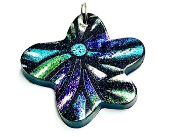 Funky Retro Flower Pendant Big Black Flower Jewelry Component