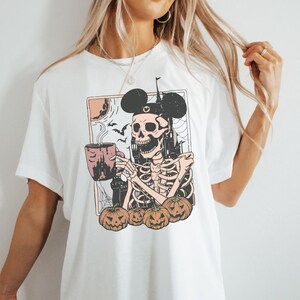 Mickey Skeleton Coffee Shirt, Vintage Disney Skeleton Sweatshirt, Disney Pumpkin Halloween Matching Tee Disneyland Stay Spooky Family Trip