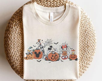 Halloween Disney Mickey & friends skeleton Pumpkin tee, Halloween Spooky season top womens t-shirt, WDW Disneyland trip shirt