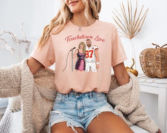 Taylor and Travis Tshirt, Football Couple Shirt, Touchdown Love Unisex T-Shirt, Gift for Her, Football Tshirt, She Said Yes, Couple Shirt