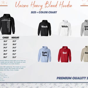 a diagram of a variety of unisex heavy blend hoodies