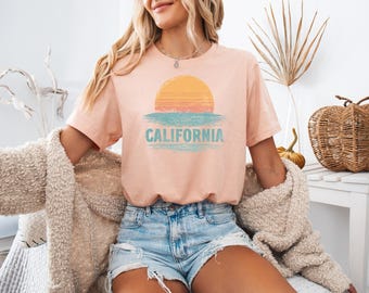 California Sunset Shirt, Retro Beach Ocean Tee, Coastal Summer Shirt, Vintage West Coast Tee, Trendy Shirt, Vintage Beach Shirt