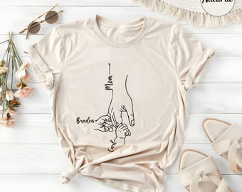 Mother's Day Tee, Custom Mom Tee From Children, Personalized Mom & Kids Hands Tshirt, Family With Kids Names, Mothers Day Gift, Mother's Day