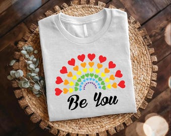 Be You Rainbow Tee, LGBTQ Pride Heart Shirt, Colorful Love Wins Tee, Gay Rights Equality Tshirt, Pride Month Outfit, Cute Trans Tee