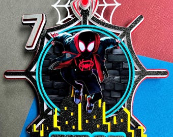 Miles Morales light up cake topper, Comic books cake topper, Super Heroes cake topper, Spider Man inspired