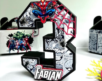 Avengers inspired 3D Letter Number, Centerpiece, Party Decor, Spider man, Comic Book, Super Heroes, Party Pack