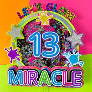 Glow in the Dark cake topper shaker with LED lights, Neon theme cake topper, personalized cake topper, Neon theme party, Let’s Glow party