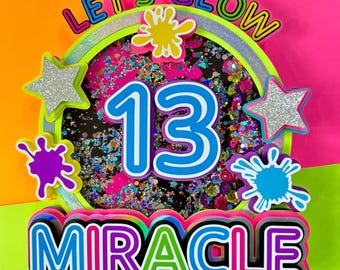 Glow in the Dark cake topper shaker with LED lights, Neon theme cake topper, personalized cake topper, Neon theme party, Let’s Glow party