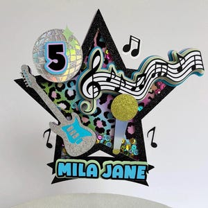 Rock star Light up shaker cake topper, Rock and Roll, Music Birthday Cake Decor, guitar cake decor, music cake topper, rock and roll party