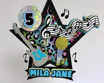 Rock star Light up shaker cake topper, Rock and Roll, Music Birthday Cake Decor, guitar cake decor, music cake topper, rock and roll party