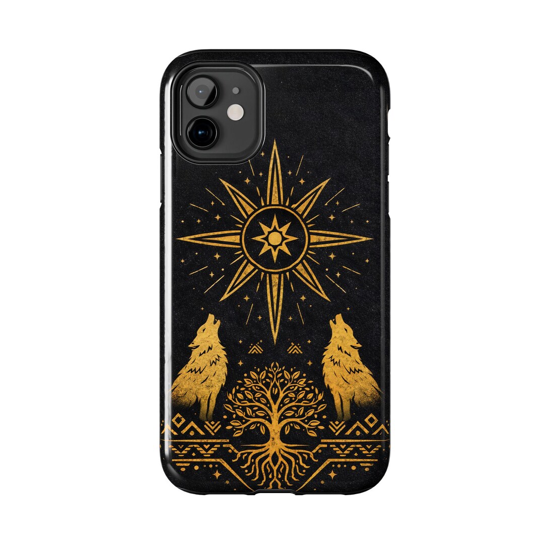 Wolf Howl Compass Tree Phone Case | Celestial Nordic Protective Cover ...