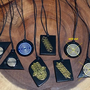 MWO antenna Shungite Pendant Necklace, 24k gold-plated (no. 1, 2, 7 and 8), sacred geometry, Lakhovsky Multi-Wave Oscillator