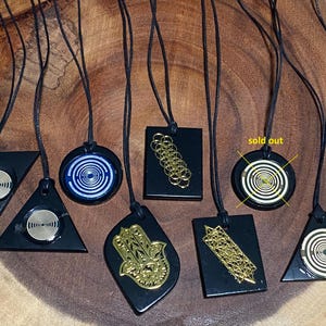 MWO antenna Shungite Pendant Necklace, 24k gold-plated (no. 1, 2 and 8), sacred geometry, Lakhovsky Multi-Wave Oscillator