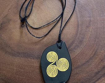 Shungite Pendant Necklace with Copper Coil, Sacred Geometry Stone Jewelry