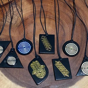 MWO antenna Shungite Pendant Necklace, 24k gold-plated, sacred geometry, Lakhovsky Multi-Wave Oscillator