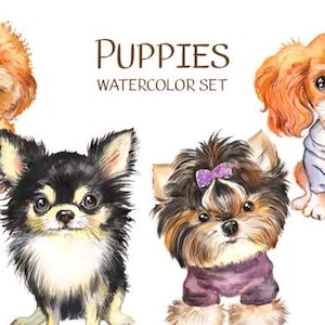 Collection de cliparts aquarelle chiot
