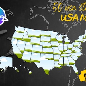 Modelo de moldura Canva com mapa dos 50 estados dos EUA